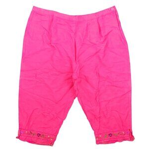 Women's Vintage Esmeralda Fashions Pink Embroidered Cropped Capri Pants 20W Plus